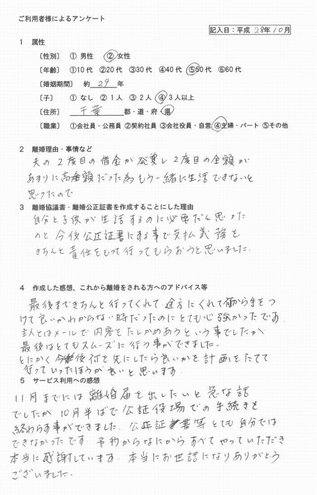 千葉からの離婚公正証書作成ご依頼者